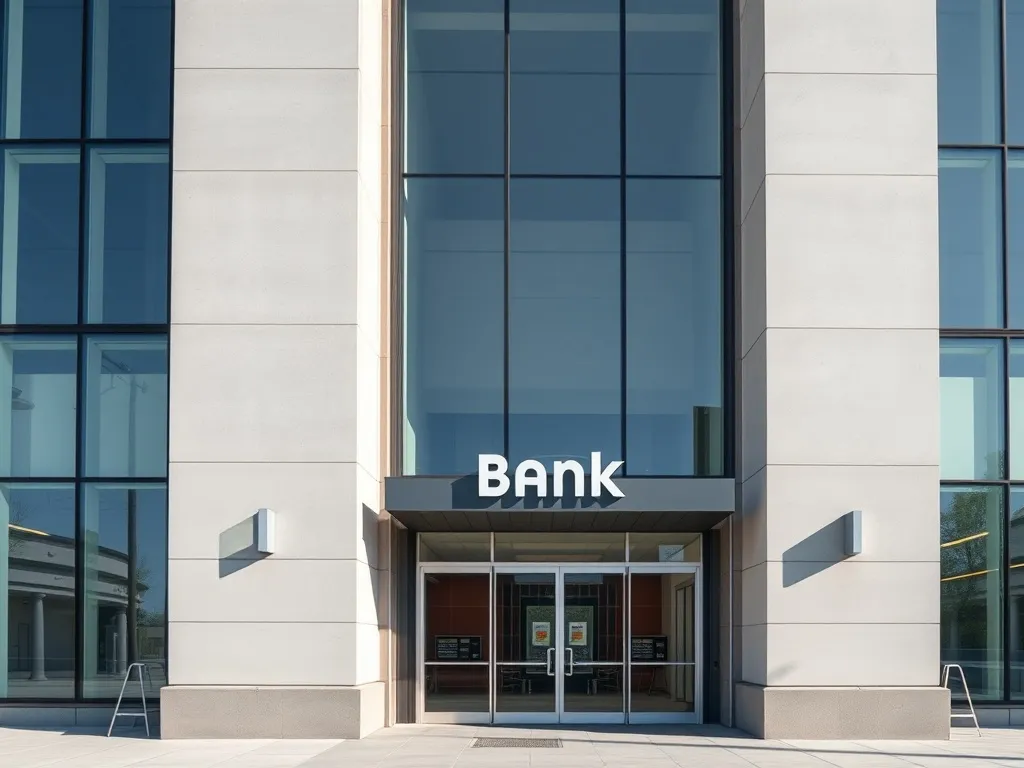A modern architectural facade of a bank building in Victoria