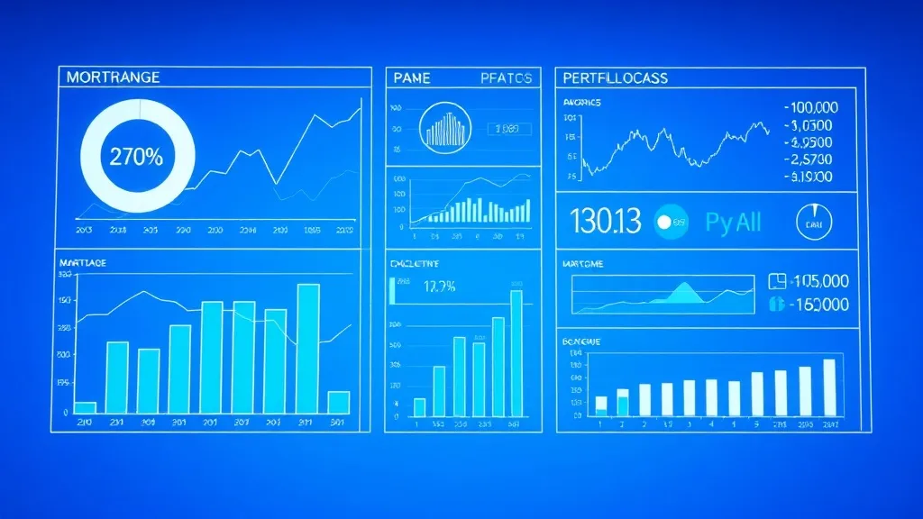 A high-tech digital interface showing financial charts, grap